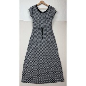 T By Talbots Geometric Maxi Dress Black White Size P Short Sleeve Knit Resort